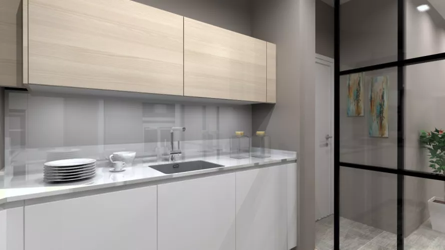 Aravaca | Cocina Santos | Modelo Line Estratificado Blanco y Fresno | Encimera Silestone Blanco