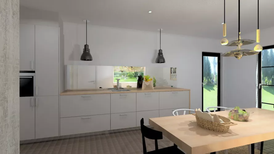 Proyecto de Cocinas Santos en Aravaca con Encimera Haya Natural y Modelo Seda Laminado Gris Arena