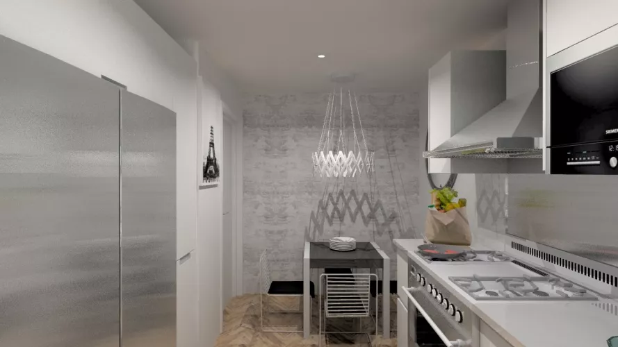 Aravaca | Cocina Santos | Modelo Line Laminado Seda Blanco | Encimera Compac Blanco