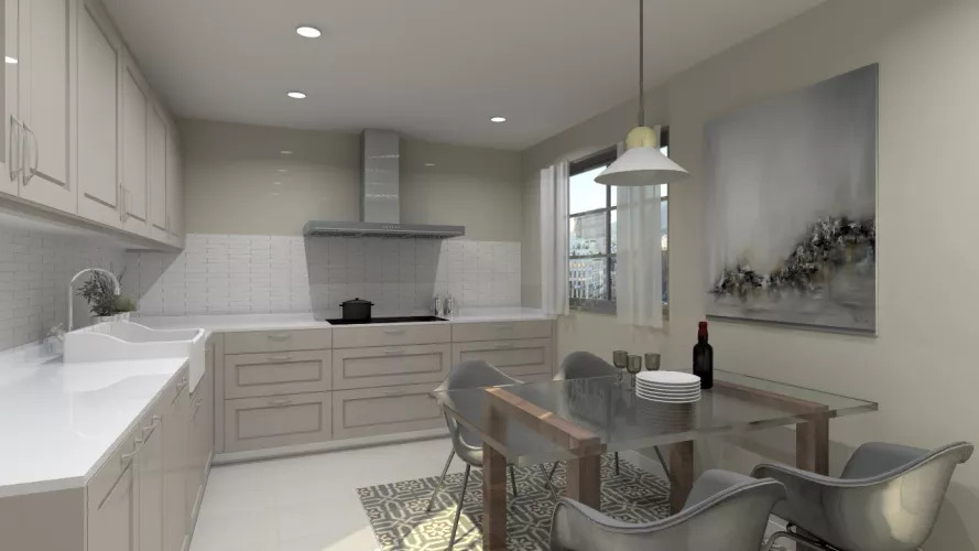 Cocina Santos | Modelo Época Material Lacado Color Gris Arena y Gris C | Encimera Silestone Blanco Zeus