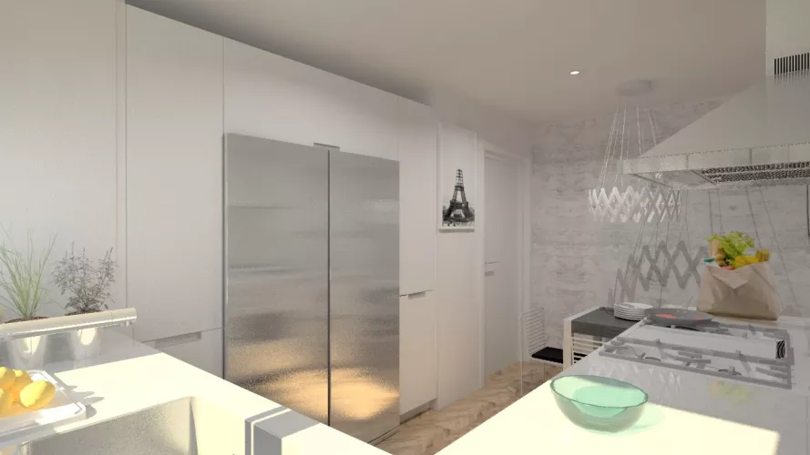 Aravaca | Cocina Santos | Modelo Line Laminado Seda Blanco | Encimera Compac Blanco