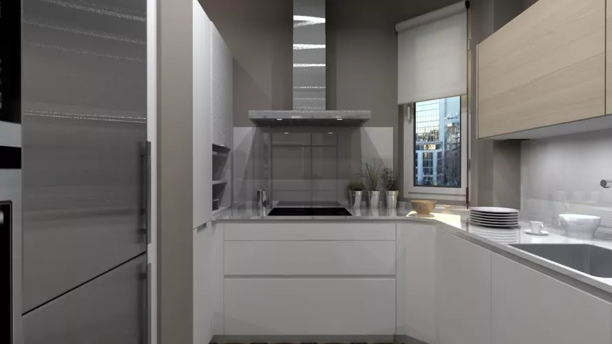 Aravaca | Cocina Santos | Modelo Line Estratificado Blanco y Fresno | Encimera Silestone Blanco