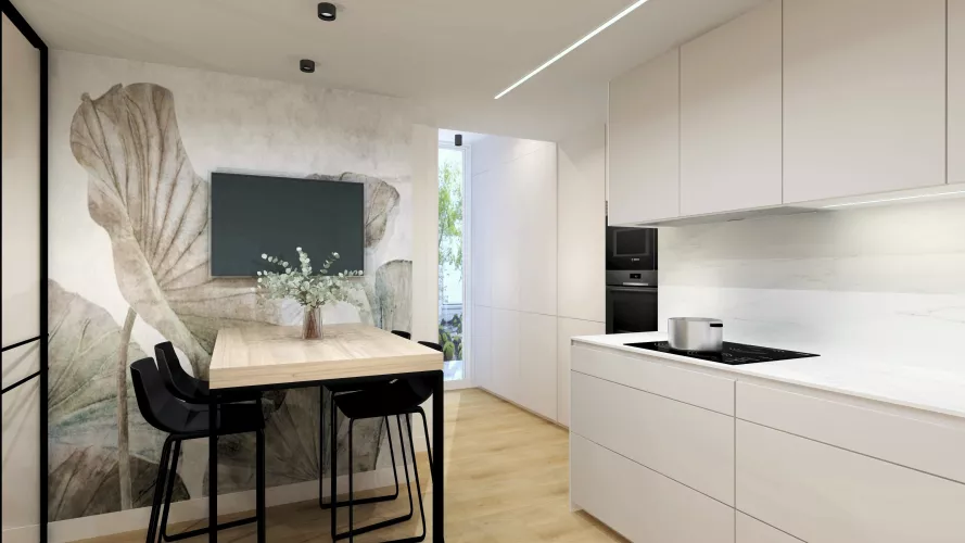 Una cocina contemporánea de líneas puras y atmósfera serena