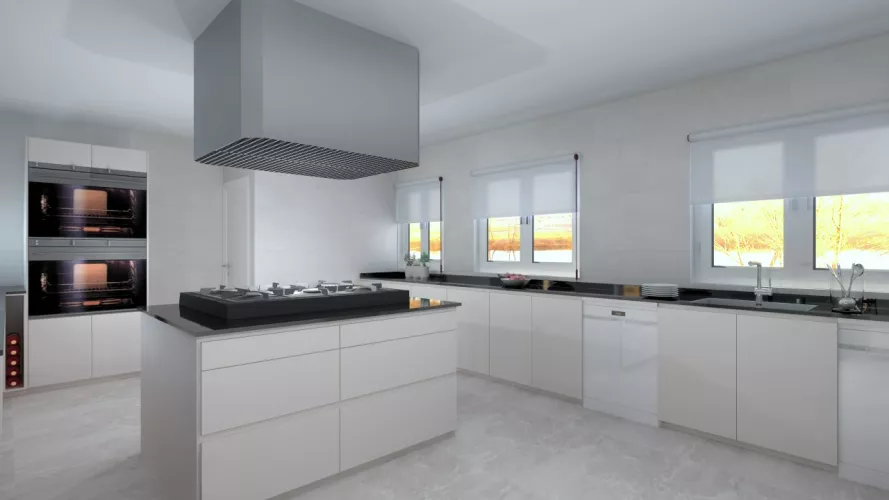 Cocina Santos modelo Fine D en cashmere con encimera Naturamia Sahara Nights