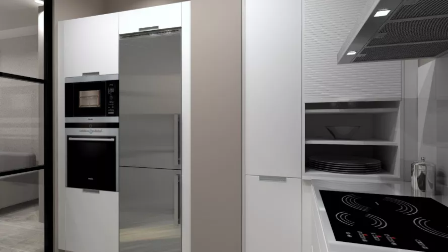 Aravaca | Cocina Santos | Modelo Line Estratificado Blanco y Fresno | Encimera Silestone Blanco