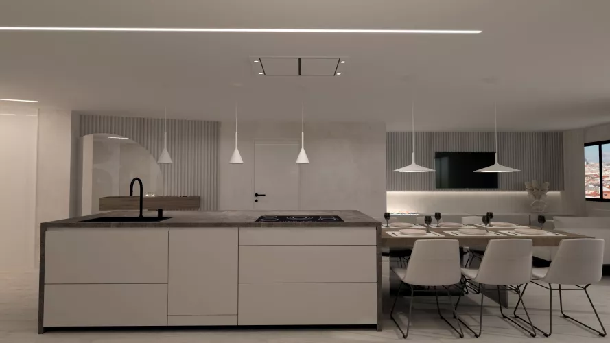 Cocina color Cashmere con Isla con Muebles de Cocina Santos