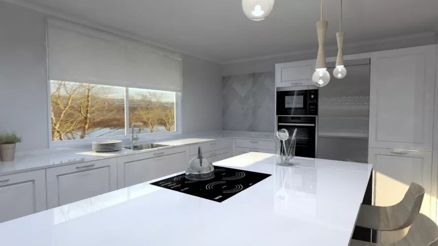 Cocina Santos | Cocina Época Laca Seda Gris Basalto | Encimera Granito Alaska