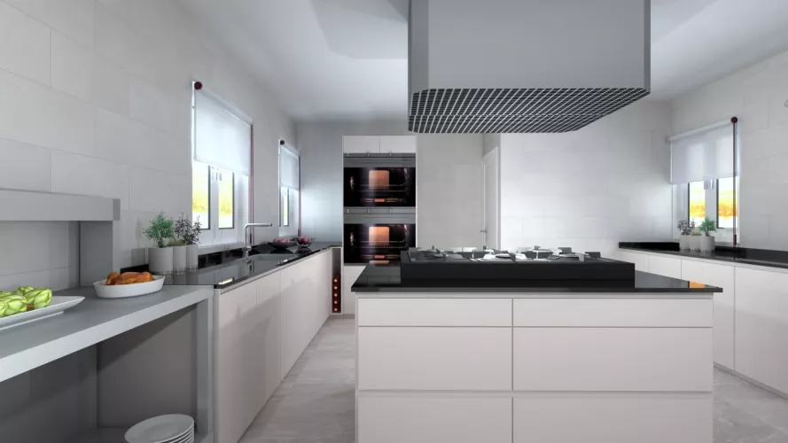 Cocina Santos modelo Fine D en cashmere con encimera Naturamia Sahara Nights