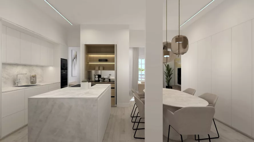 Cocina moderna con isla abierta al salón