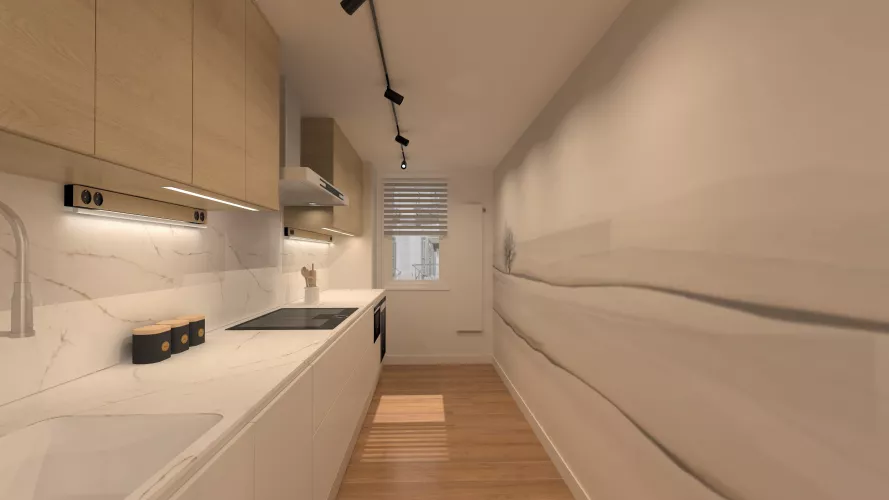 Cocina alargada donde el espacio se aprovecha al máximo