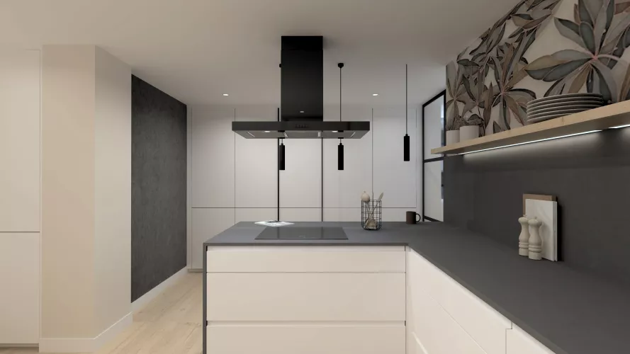 Cocina con isla de diseño contemporáneo