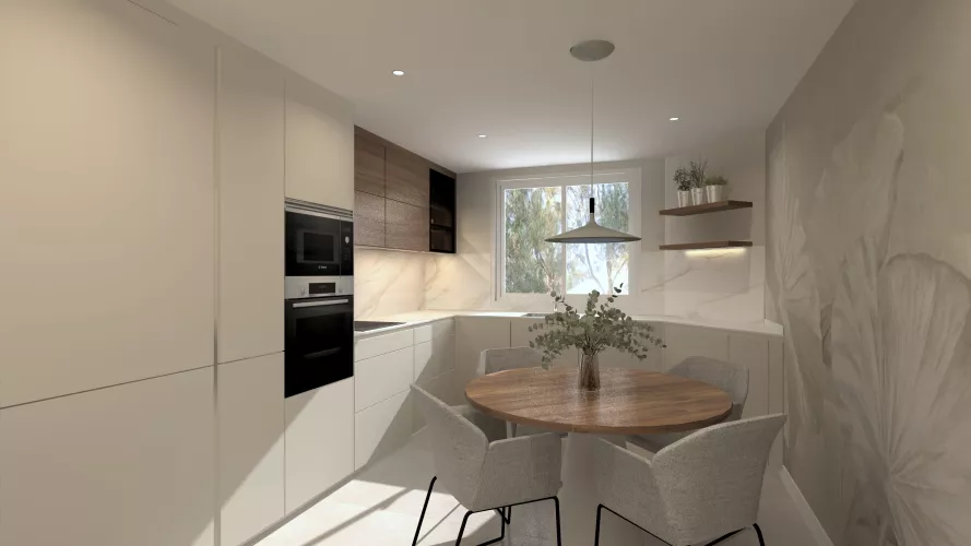 Cocina en L con comedor integrado