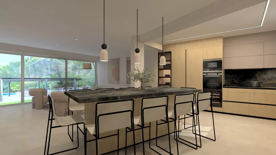 Cocina grande con isla en Madrid