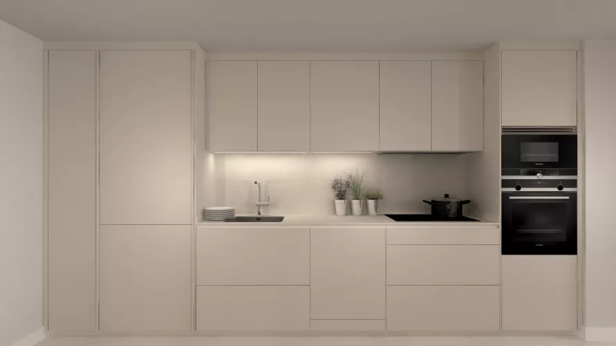 Cocina moderna en blanco perla