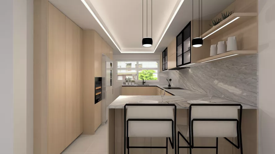 Una cocina contemporánea donde la calma y el diseño se equilibran