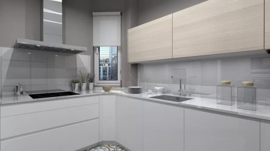 Aravaca | Cocina Santos | Modelo Line Estratificado Blanco y Fresno | Encimera Silestone Blanco