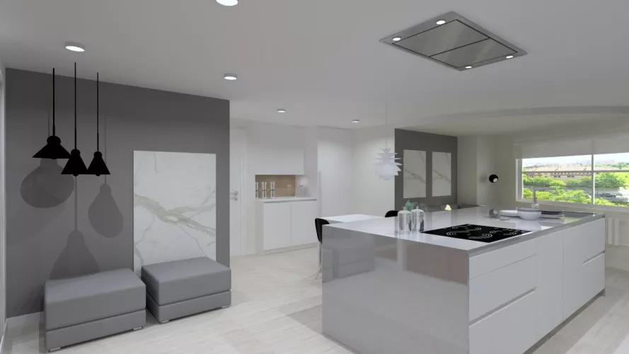 Cocina Santos | Modelo Line Lah Blanco Y Gris Vison | Encimera Dekton Lumina Solid