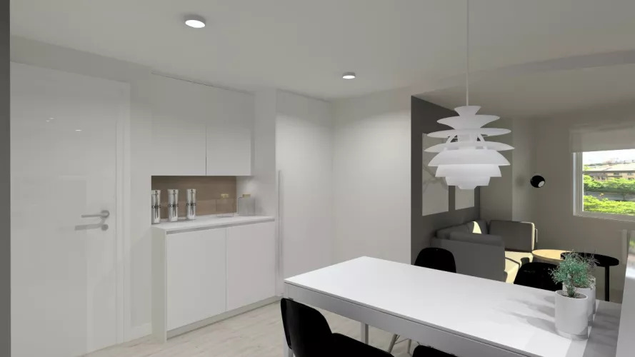 Cocina Santos | Modelo Line Lah Blanco Y Gris Vison | Encimera Dekton Lumina Solid