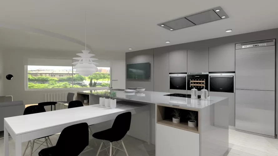 Cocina Santos | Modelo Line Lah Blanco Y Gris Vison | Encimera Dekton Lumina Solid