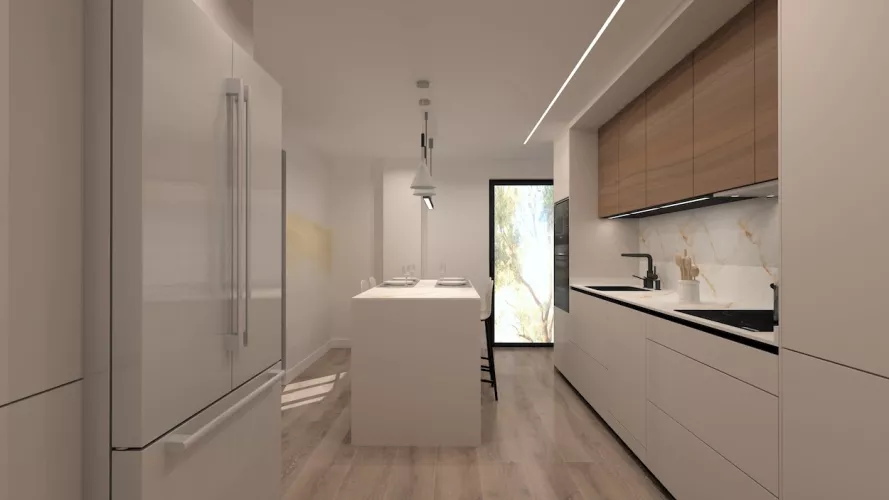 Cocina Blanca lineal con isla