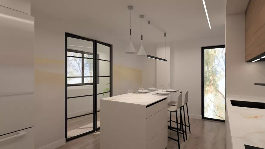 Cocina Blanca lineal con isla