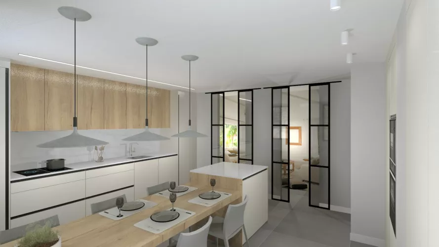 Cocina Blanca y Madera con Isla