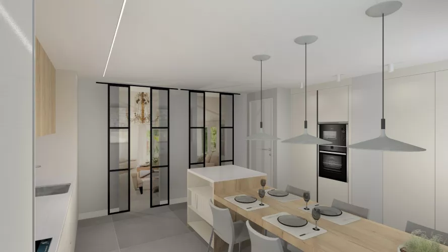 Cocina Blanca y Madera con Isla