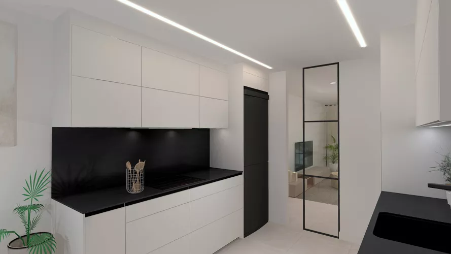 Cocina blanco con negro