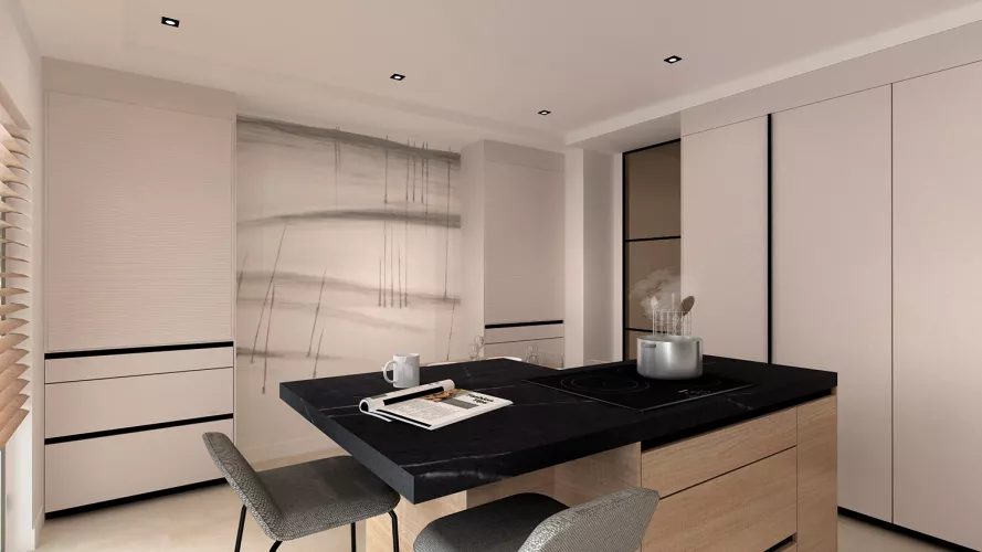 Cocina Santos con isla y mesado