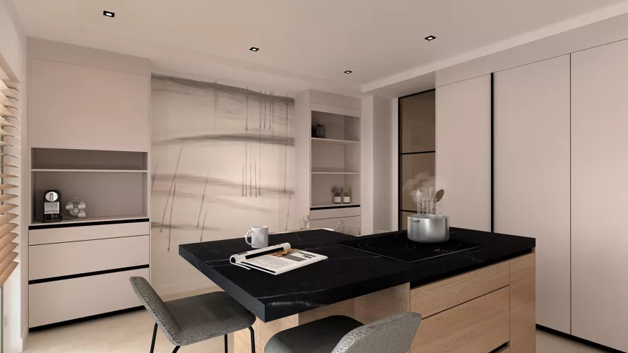 Cocina Santos con isla y mesado