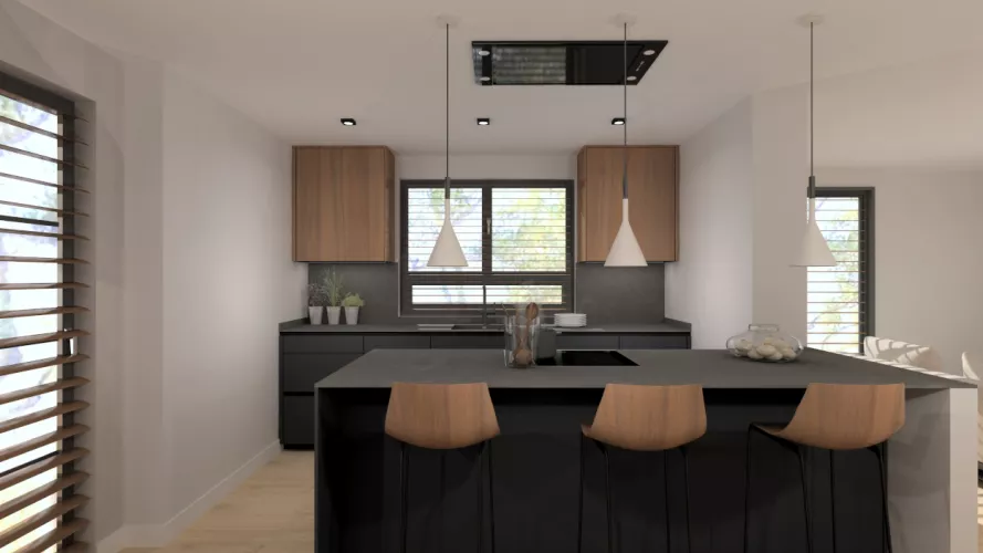 Cocina negra y nogal