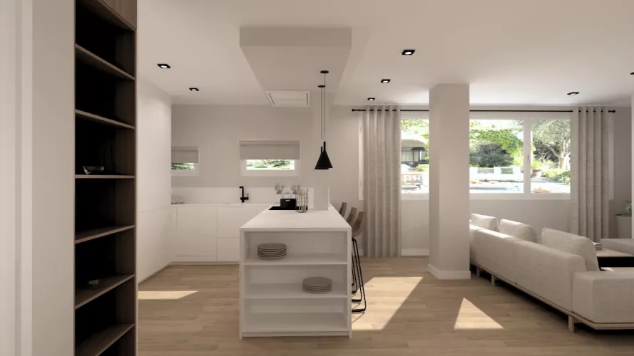 Cocina Santos blanca abierta al salón