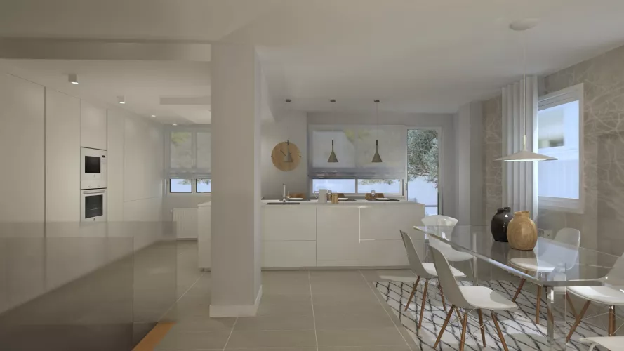 Cocina Santos blanca abierta al salón