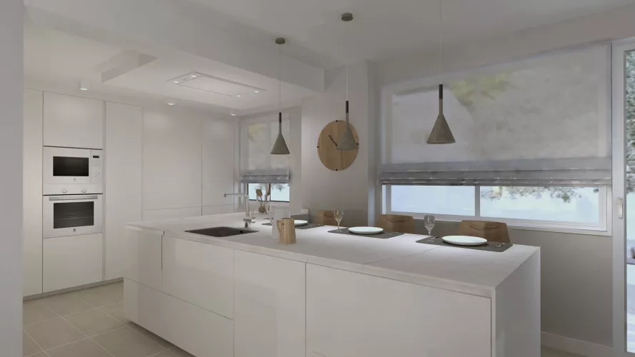 Cocina Santos blanca abierta al salón