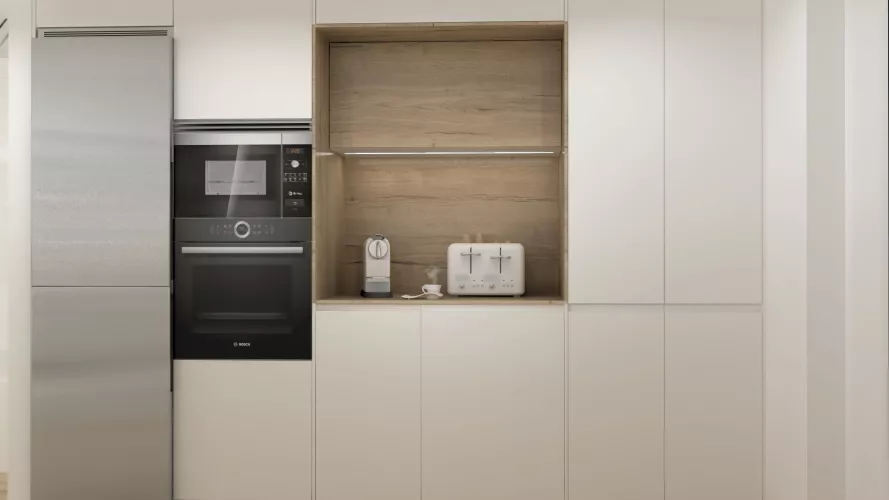 Cocina Santos blanca abierta al salón