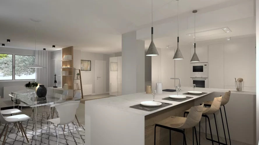 Cocina Santos blanca abierta al salón