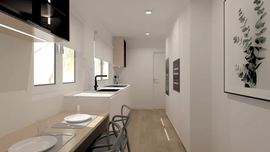 Cocina Santos blanca con encimera de Inalco