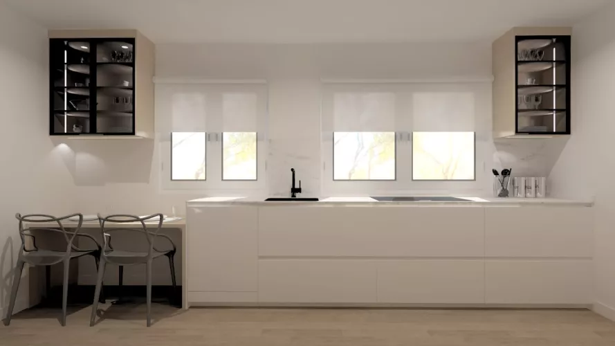Cocina Santos blanca con encimera de Inalco