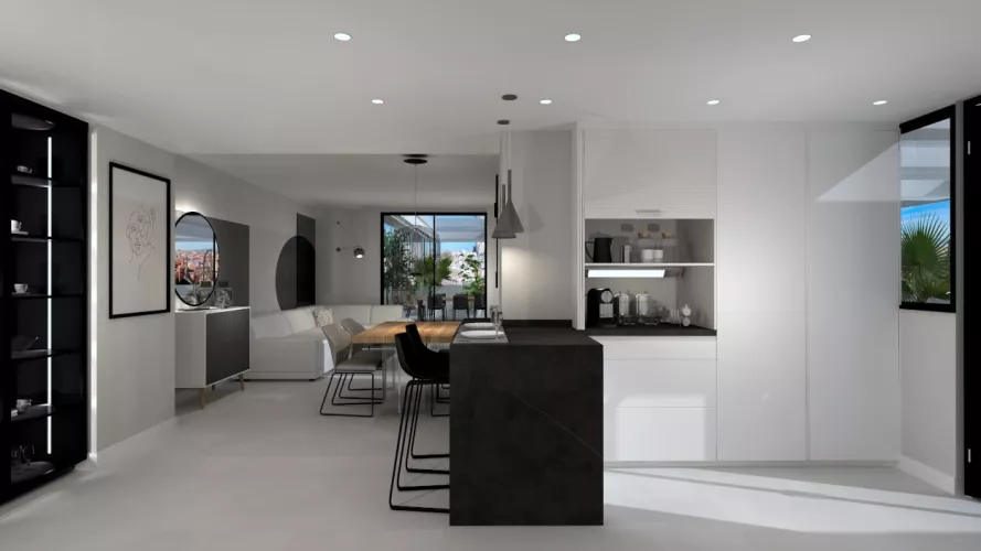 Cocina Santos blanca en paralelo con encimera de Neolith