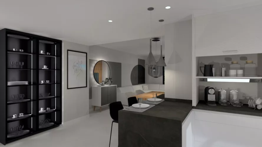 Cocina Santos blanca en paralelo con encimera de Neolith