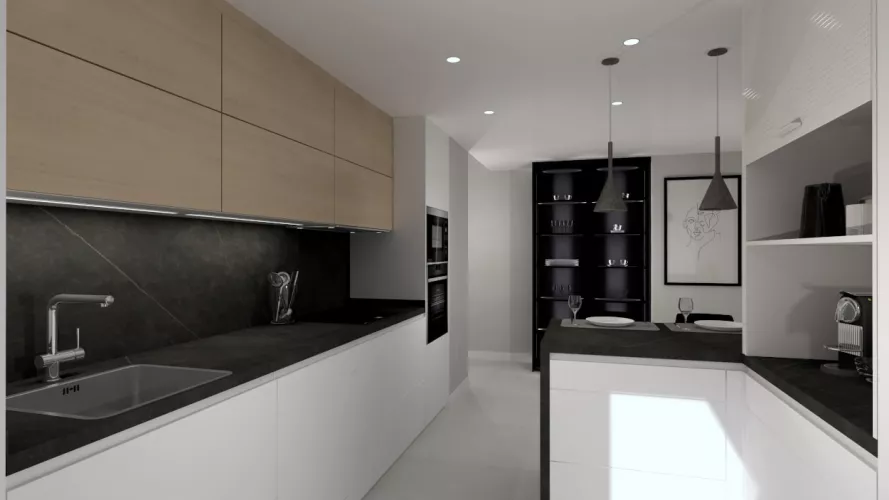 Cocina Santos blanca en paralelo con encimera de Neolith