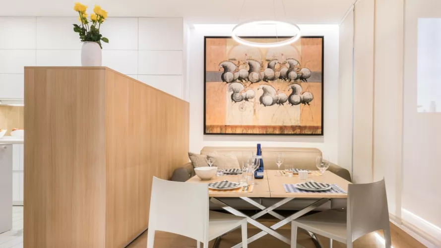 Cocina Santos blanca y madera con isla