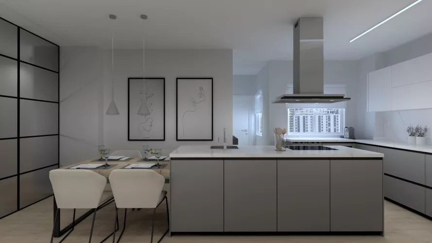 Cocina Santos en color Gris Visón y Blanco Innsbruck