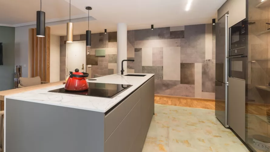 Cocina Santos gris con isla central