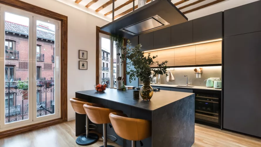 Cocina Santos gris con isla central