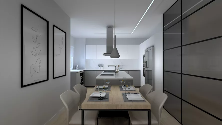 Cocina Santos en color Gris Visón y Blanco Innsbruck