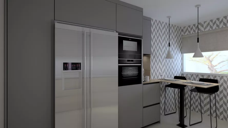 Cocina Santos Madera y Gris en Paralelo