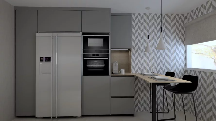 Cocina Santos Madera y Gris en Paralelo