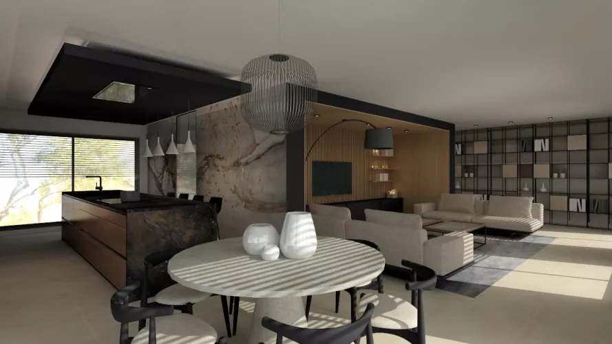 Cocina Santos negra con isla abierta al salón