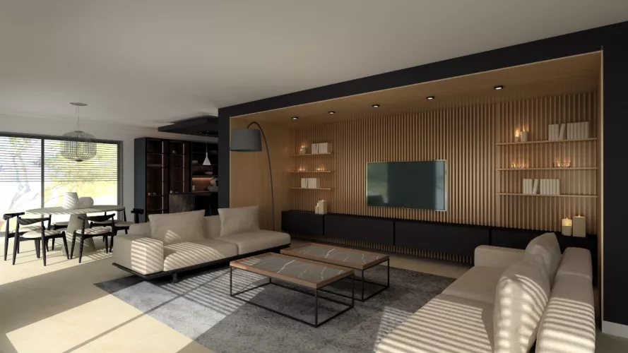 Cocina Santos negra con isla abierta al salón